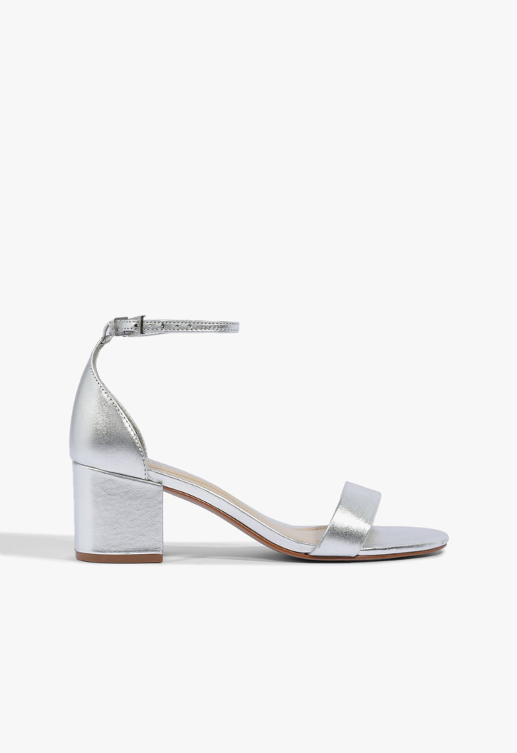Sandália Block Heel Prata
