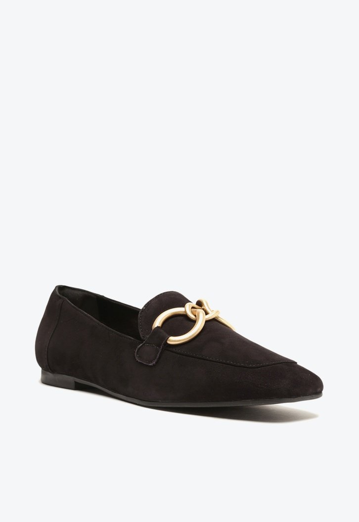 Mocassim Preto Arezzo Nobuck Bico Quadrado Elos