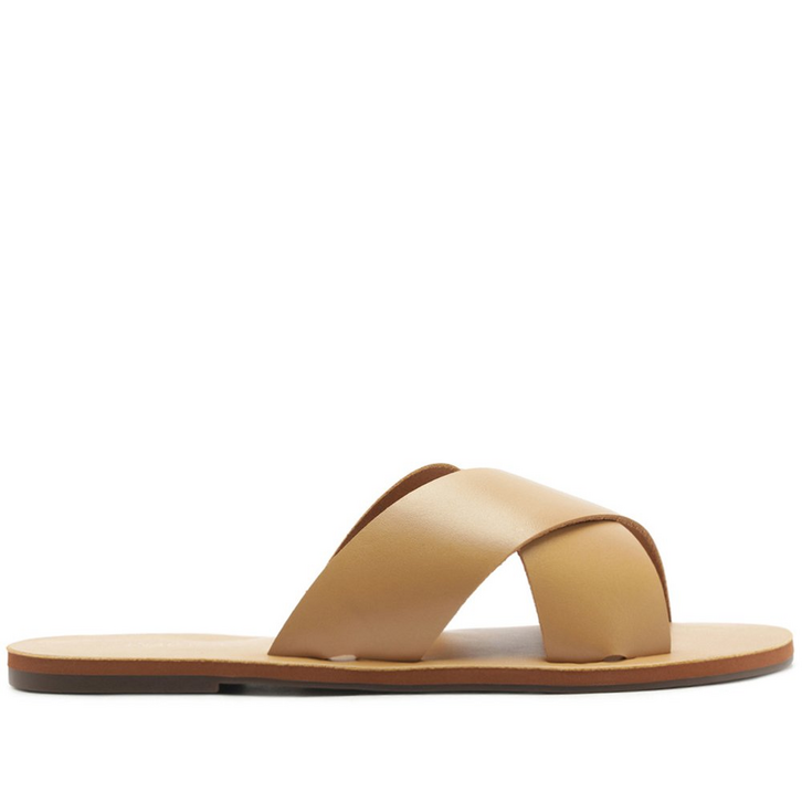 Rasteira Tiras Cruzadas Couro Bege