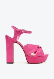 Sandália Meia Pata Rosa Arezzo Nobuck Salto Alto Bloco