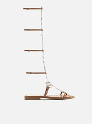 Sandália Rasteira Gladiadora Marrom Arezzo Couro Metais Tig