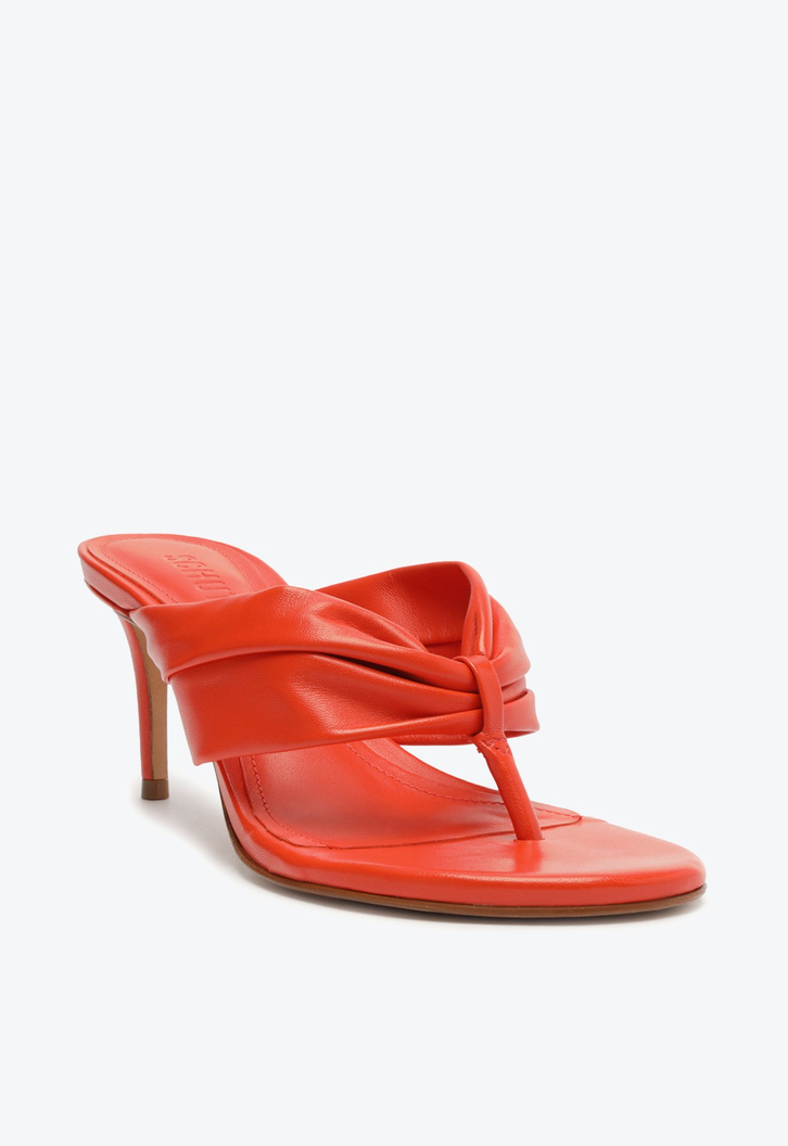 Chinelo Salto Fino Médio Couro Laranja