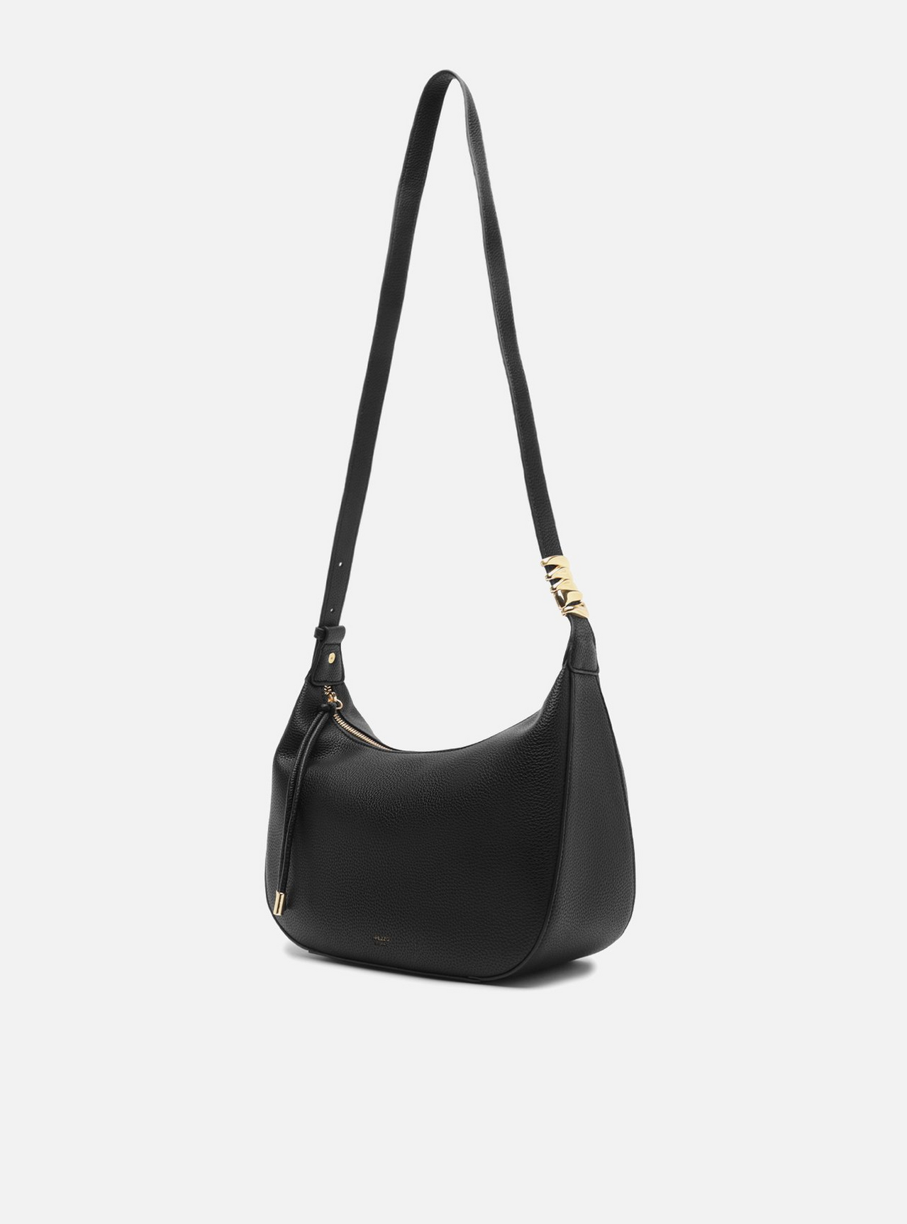 Bolsa Hobo Preta Média Granulada Metais Dourados | ZZ MALL