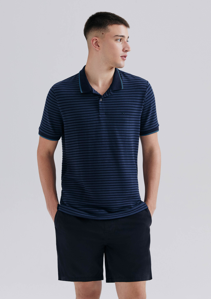 Camisa Polo Azul Hering Manga Curta Listrada