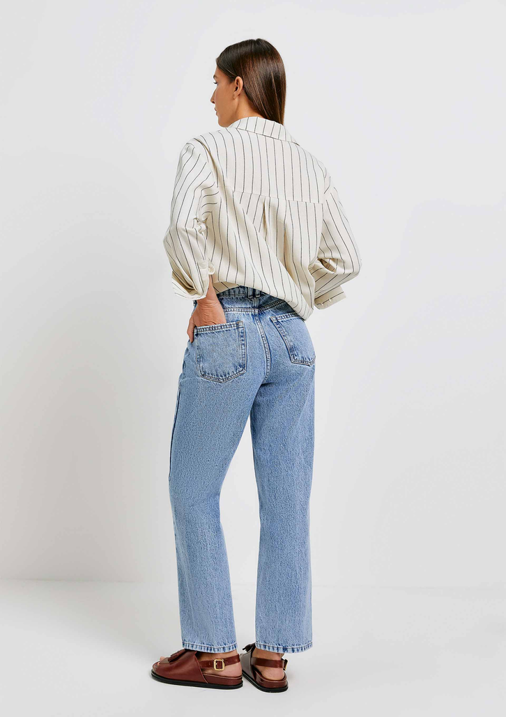 Calça Jeans Azul Feminina Reta Cintura Alta