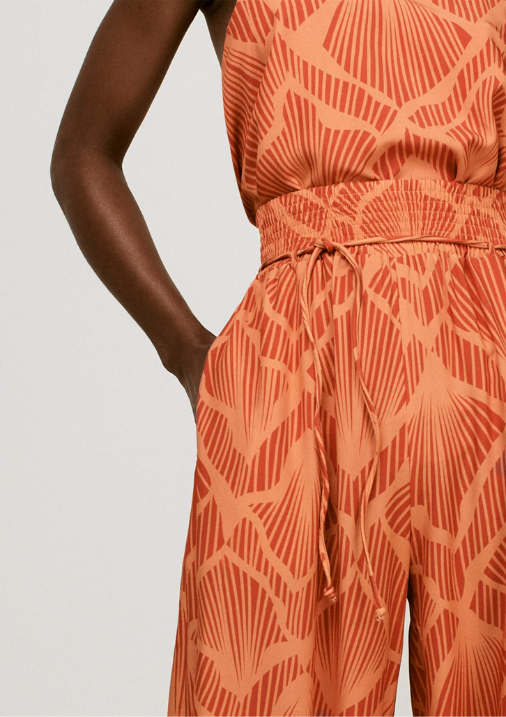Calça Pantalona Laranja DZARM Cintura Alta Em Viscose