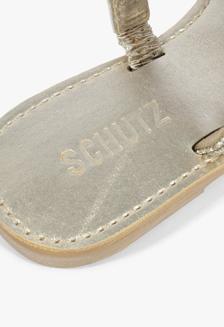 Sandália Rasteira Brilho Schutz Logo Bege