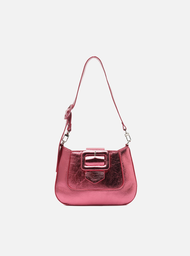 Bolsa Tiracolo Rosa Couro Pequena Fivela