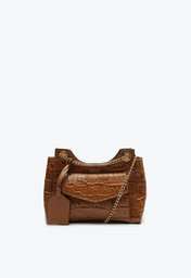 Bolsa Marrom Schutz Transversal Couro Croco