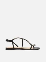 Sandália Rasteira Preta Arezzo Snake Strass