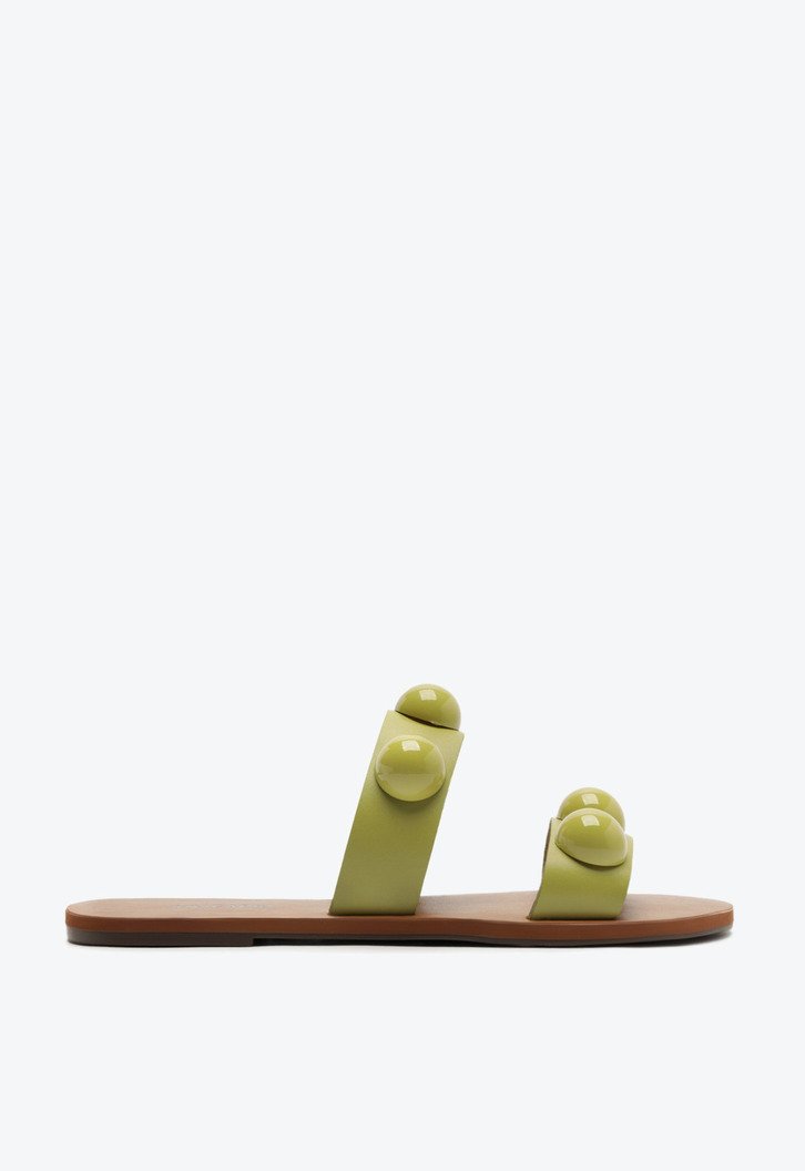 Rasteira Tiras Paralelas Esfera Pop Couro Verde