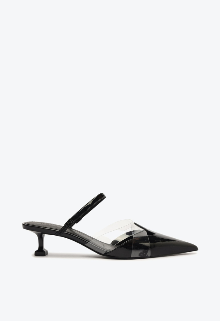 Scarpin Mule Salto Mid Vinil Preto