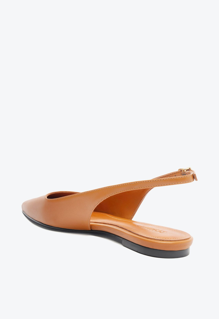 Sapato Slingback Rasteiro Couro Marrom