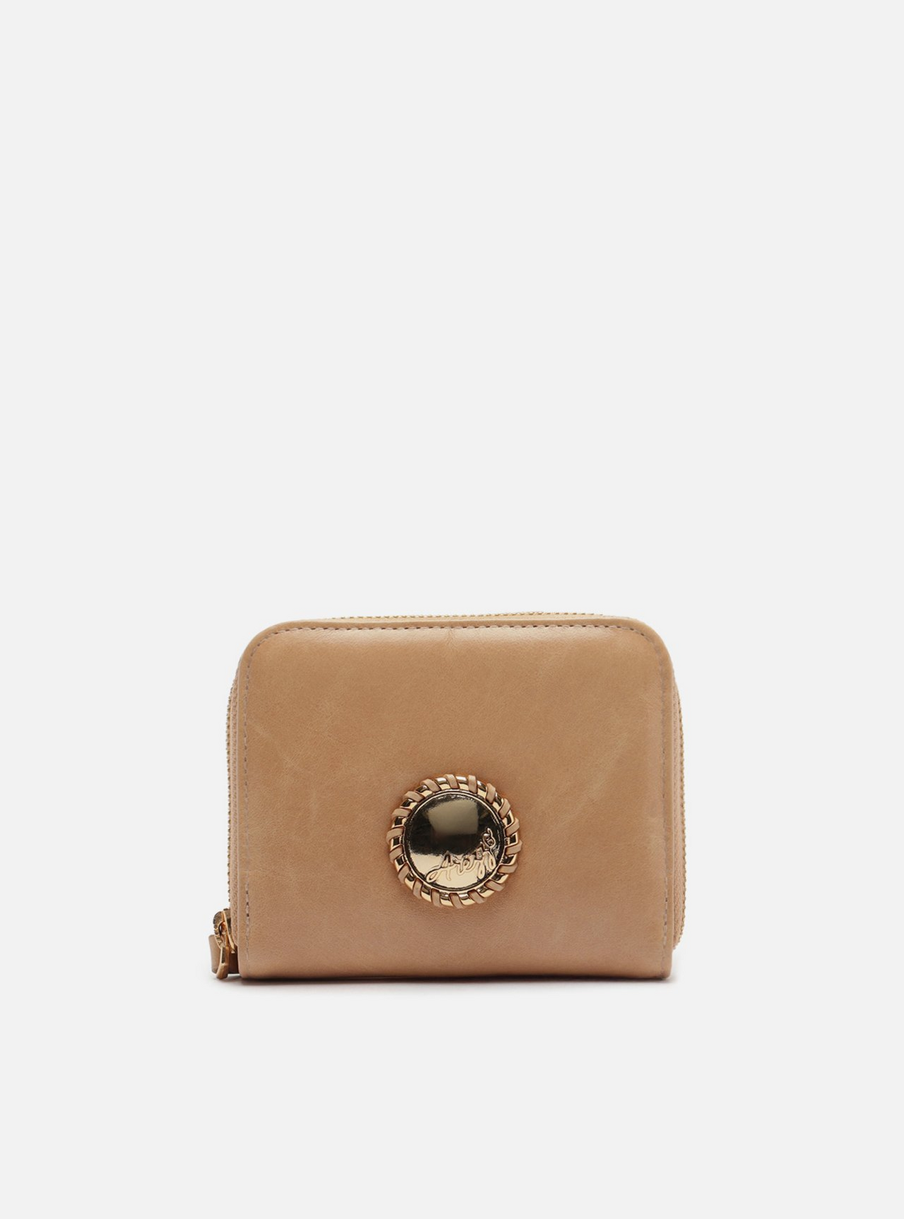 Carteira Arezzo Bege Couro Pequena Metal Logo Carteira Arezzo Bege Couro Pequena Metal Logo