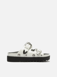 Sandália Flatform Branca Arezzo Couro Fivelas Metais