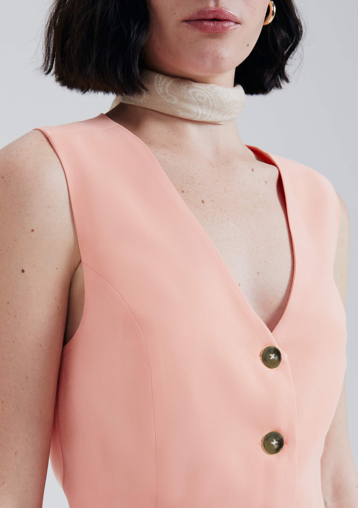Colete Rosa Feminino Cropped Em Viscose - Salmão G