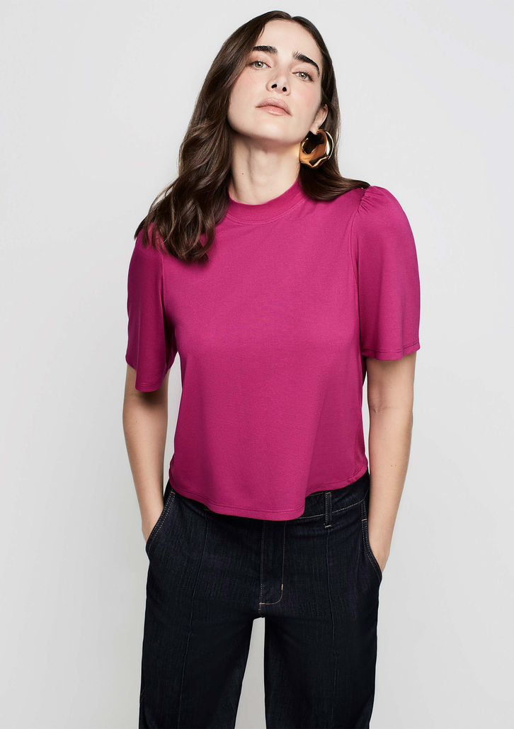 Blusa Rosa Dzarm Decote Redondo Em Viscose