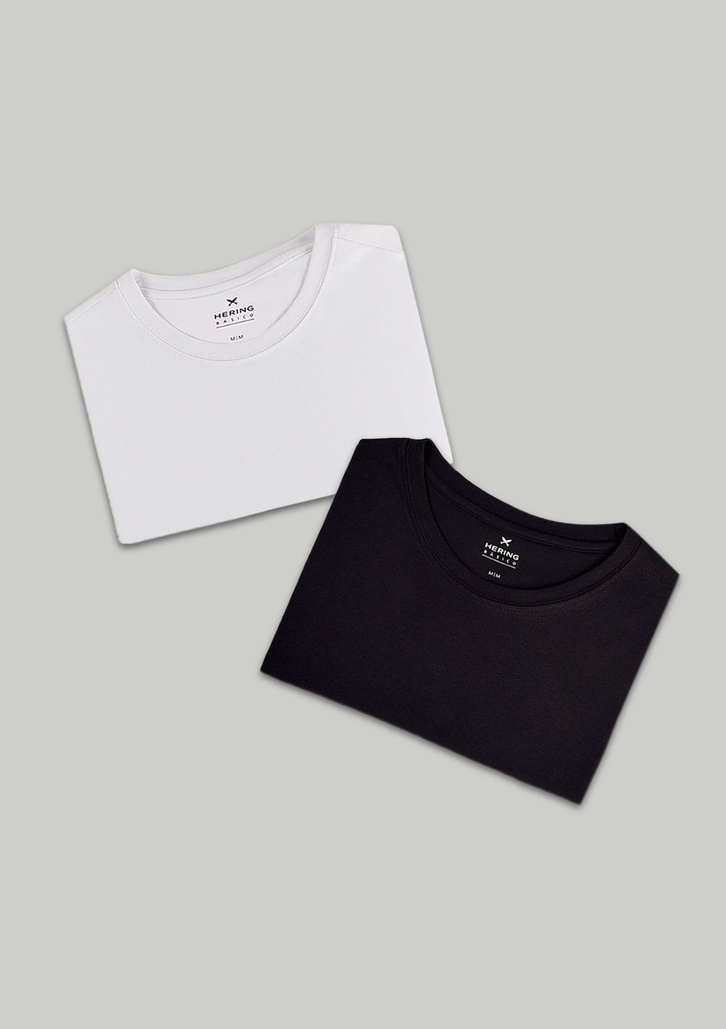 Kit Com 2 Camisetas Preto e Branco Hering  Básicas