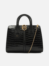 Bolsa Tote Preta Arezzo Couro Croco Média Metal