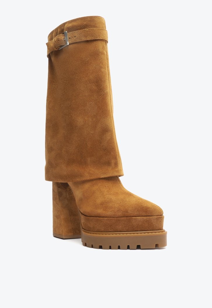 Bota Marrom Arezzo Camurça Cano Longo Polaina Esther