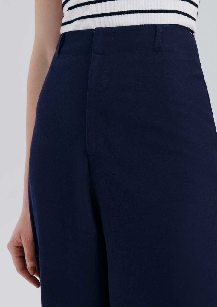 Calça Reta Azul Hering Em Alfaiataria Com Linho