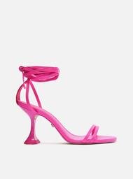 Sandália Rosa Arezzo Salto Médio Taça Lace Up