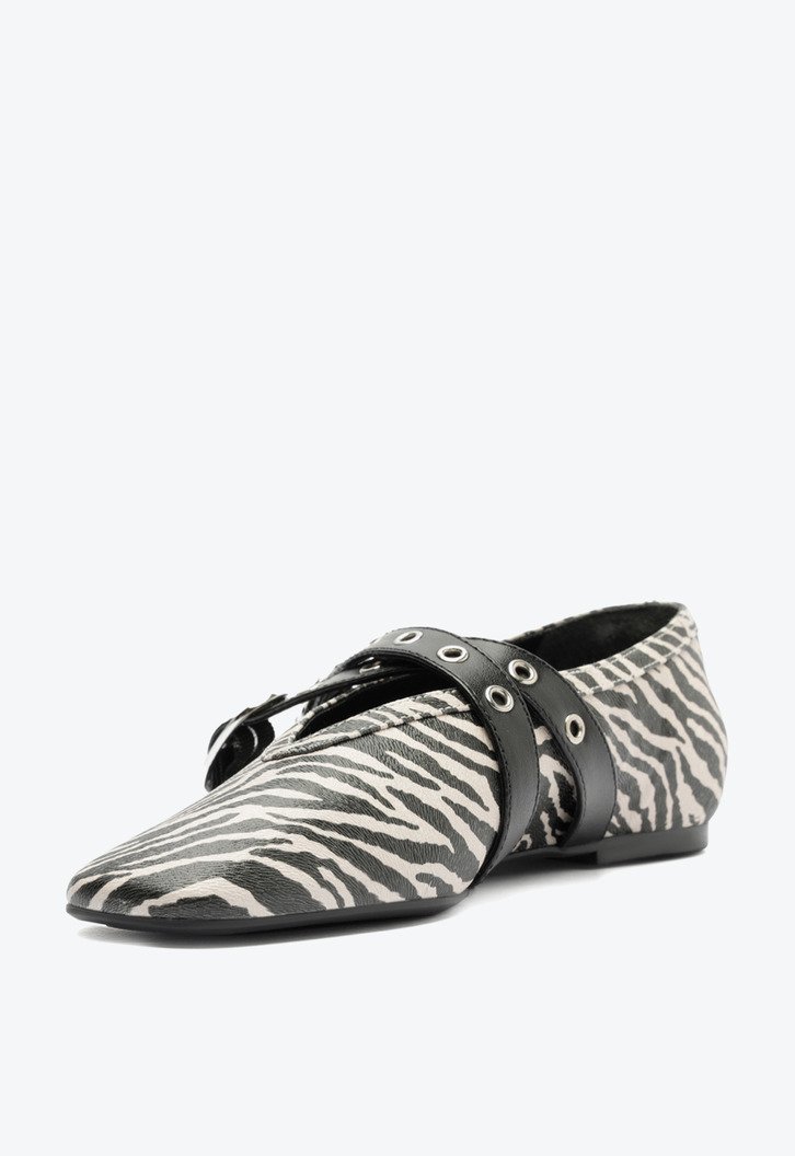 Sapatilha Tira Dupla Fivelas Megan Animal Print Zebra