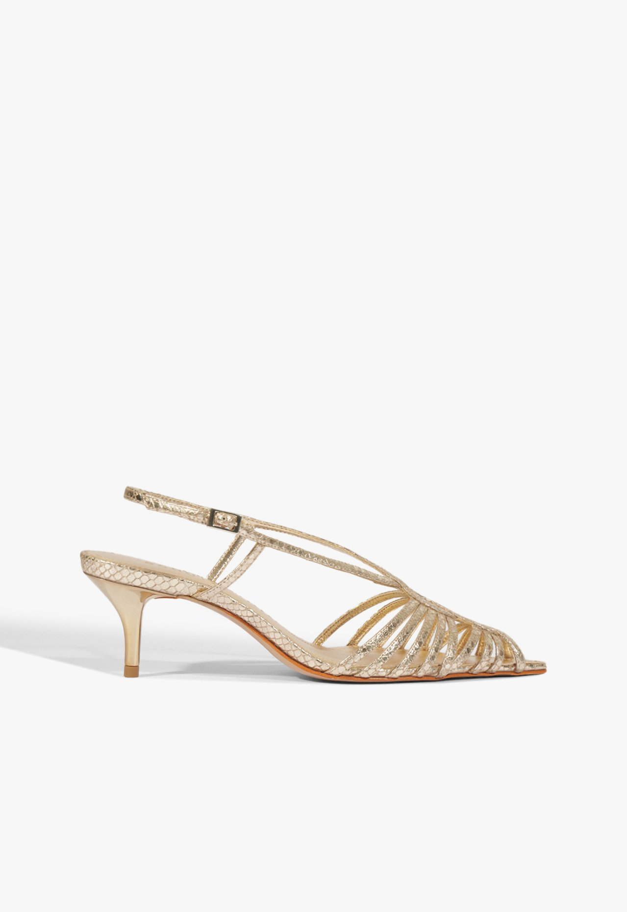 Sandália Slingback Salto Médio Couro Dourada | ZZ MALL Sandália Slingback Salto Médio Couro Dourada | ZZ MALL