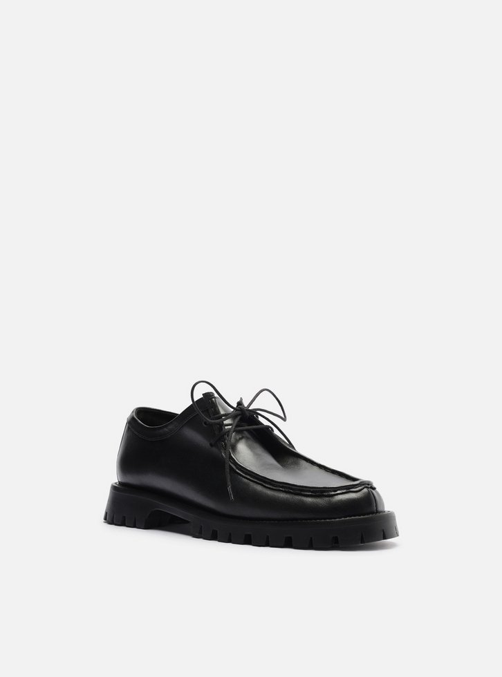 Mocassim Preto Couro Tratorado Amarração Siena