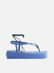 Sandália Flatform Azul Brizza Amarração Bela