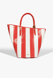 Bolsa Bucket Cayla Stripes Couro Croco Vermelha e Branca