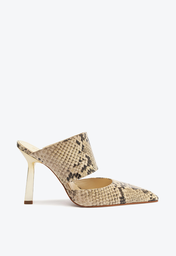 Sapato Mule Natural Schutz Salto Ciara Couro Snake