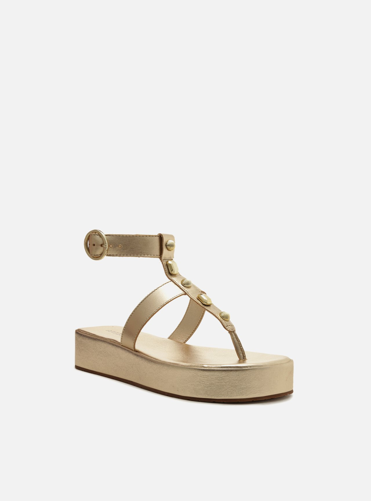 Sandália Flatform Dourada Arezzo Tiras Aplicações