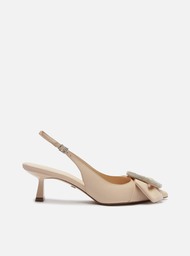 Scarpin Nude Arezzo Couro Slingback Fivela Cristais