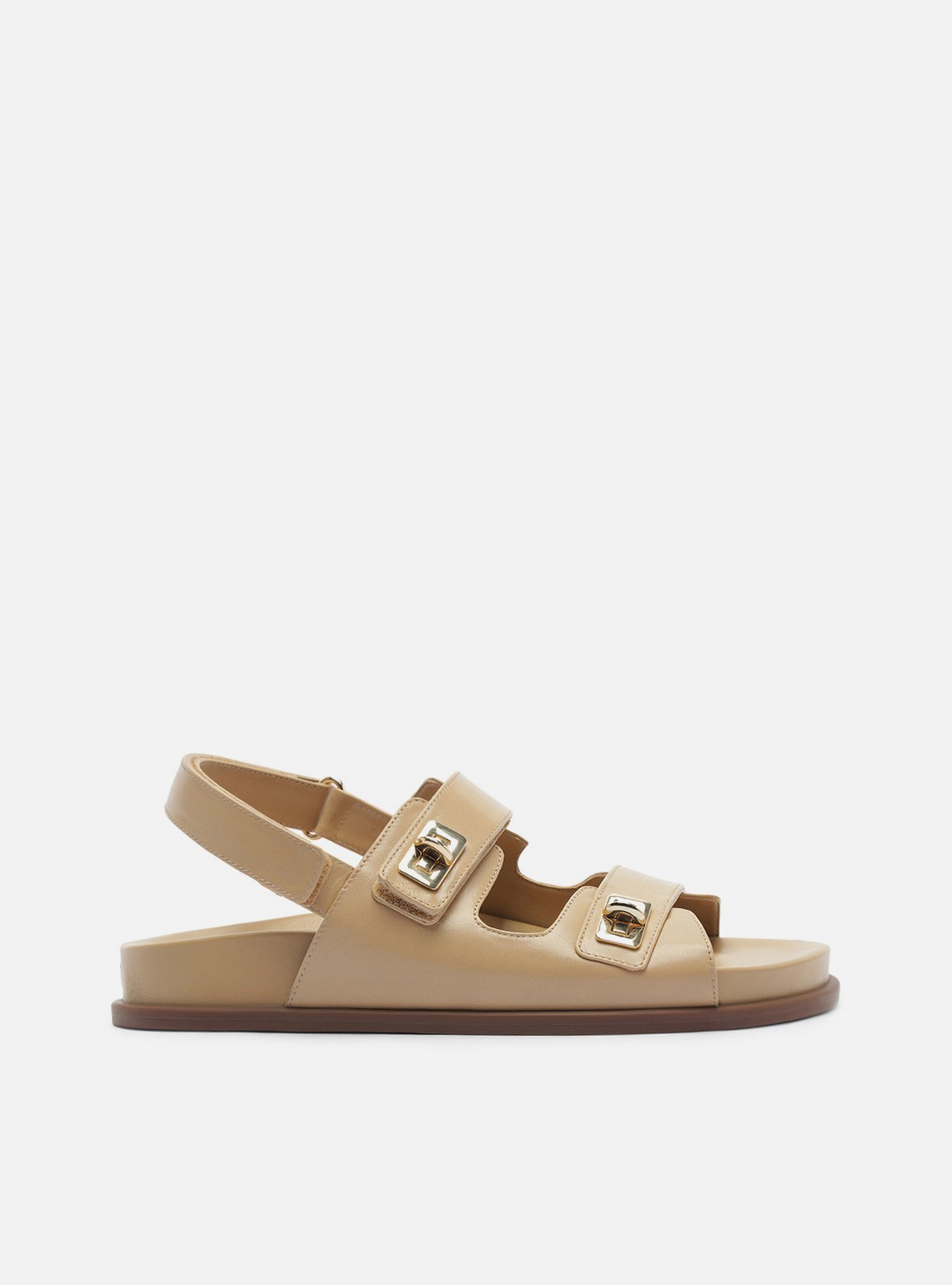 Sandália Papete Nude Couro Flatform Metais | ZZ MALL