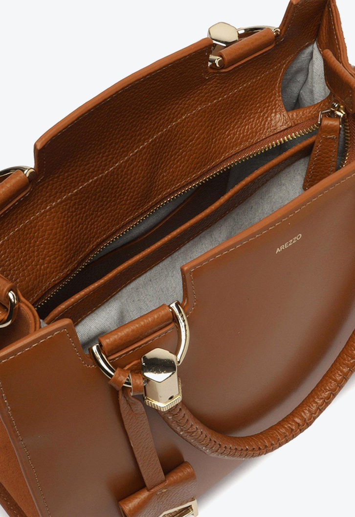 Bolsa Tote Marrom Arezzo Couro Abraccio Grande