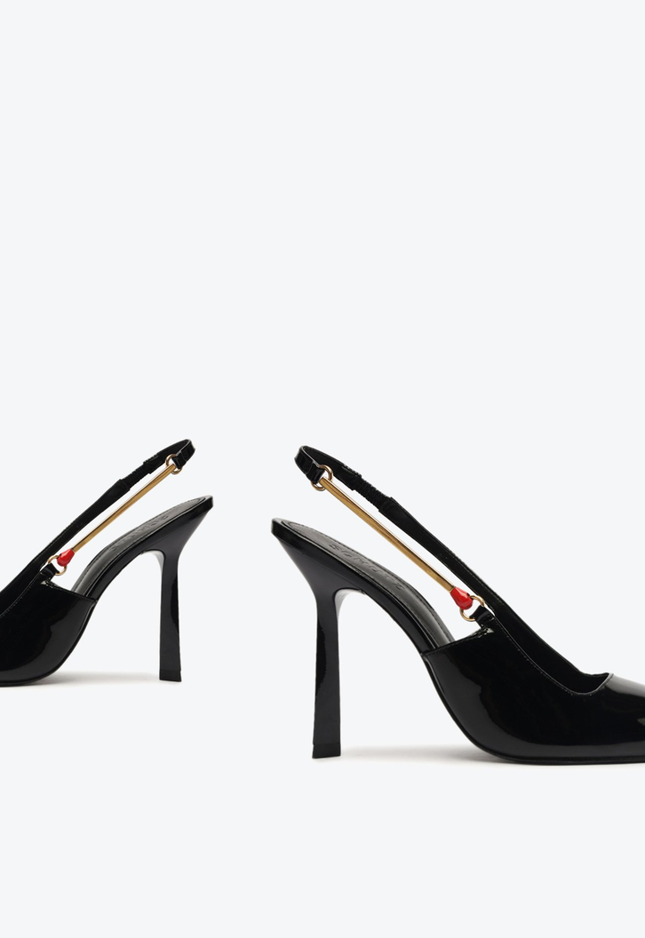 Sapato Scarpin Slingback Salto Alto Verniz Preto
