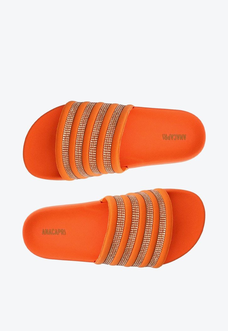 Rasteira Slide Laranja Anacapri Tiras Brilhosas