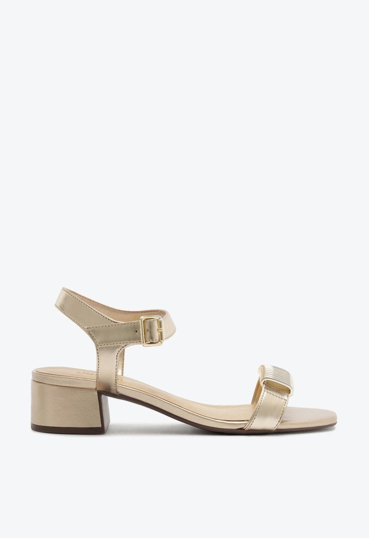 Sandália Salto Bloco Metal Dourada