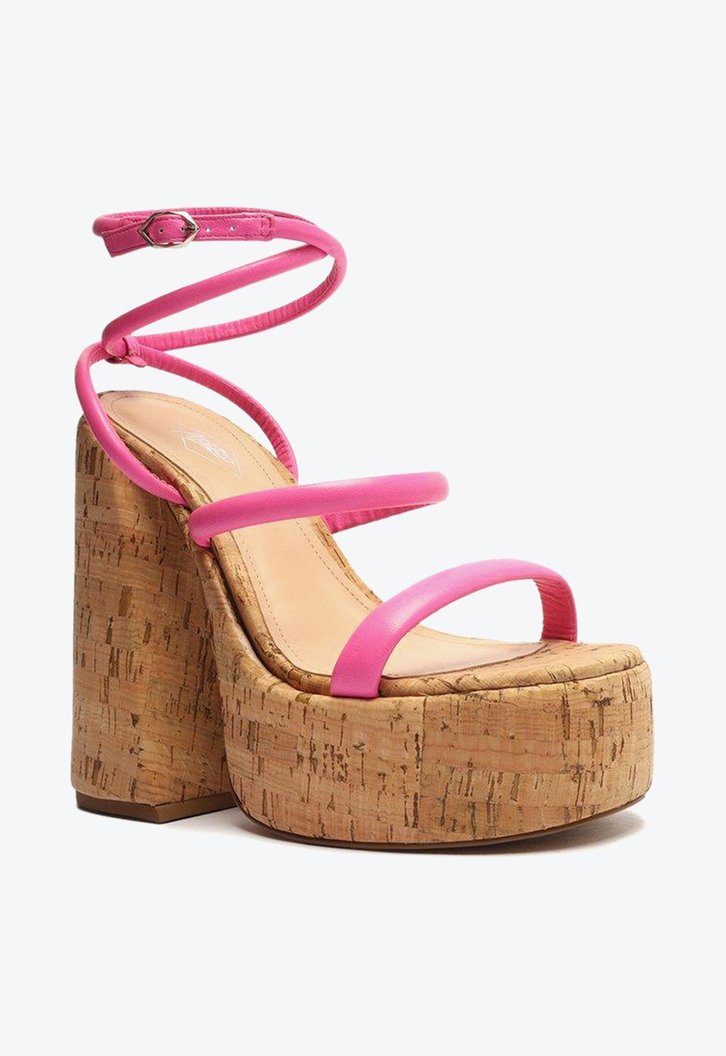 Sandália Meia Pata Rosa Arezzo Cortiça Tiras