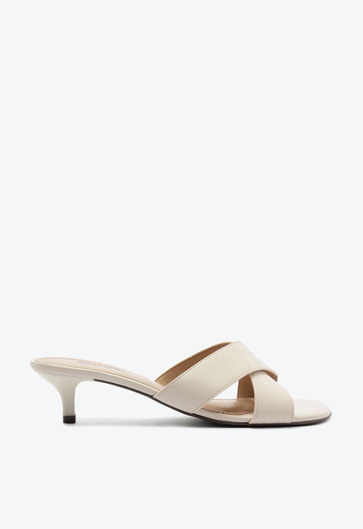 Tamanco Salto Fino Tiras Cruzadas Branco