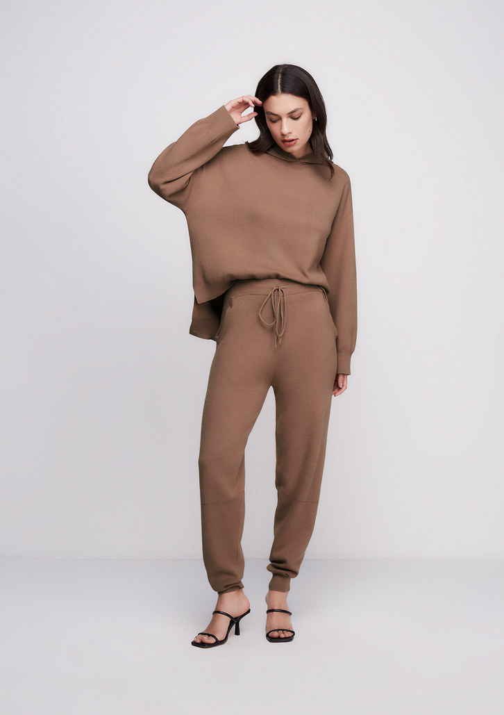 Blusão Marrom Dzarm Oversized Em Tricô Com Capuz