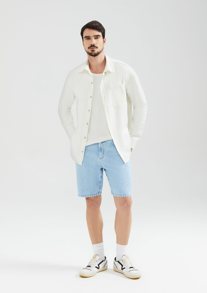 Bermuda Jeans Azul Claro Hering Reta Masculina