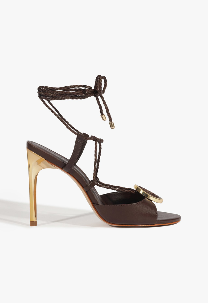 Sandália Marrom Schutz Salto Alto Couro Amarração | ZZ MALL