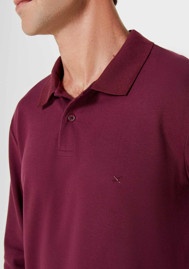 Camisa Polo Vermelho Escuro Hering Manga Longa Em Piquet
