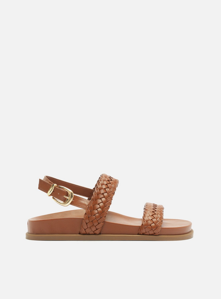 Sandália Papete Marrom Tiras Trançadas Fivela