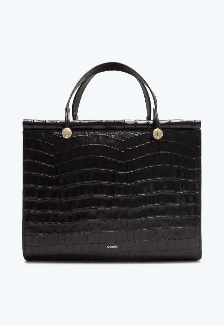 Bolsa Tote Preta Couro Savannah Média Croco
