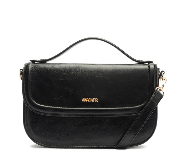 Bolsa Tiracolo Média Com Tampa e Puxador Preta | ZZ MALL
