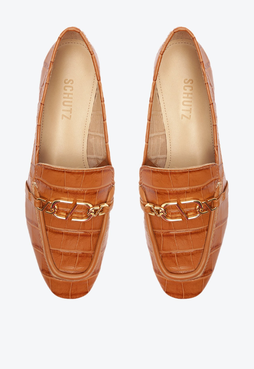 Mocassim Croco Enfeite Marrom