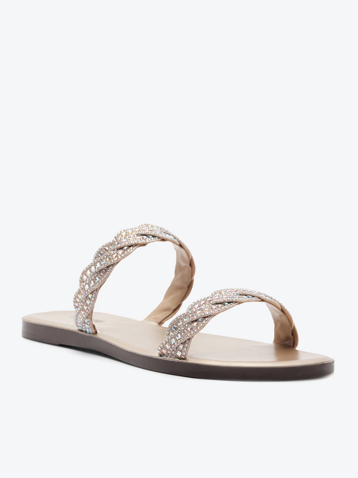 Rasteira Trança Strass Pedrarias Multicolor Bege